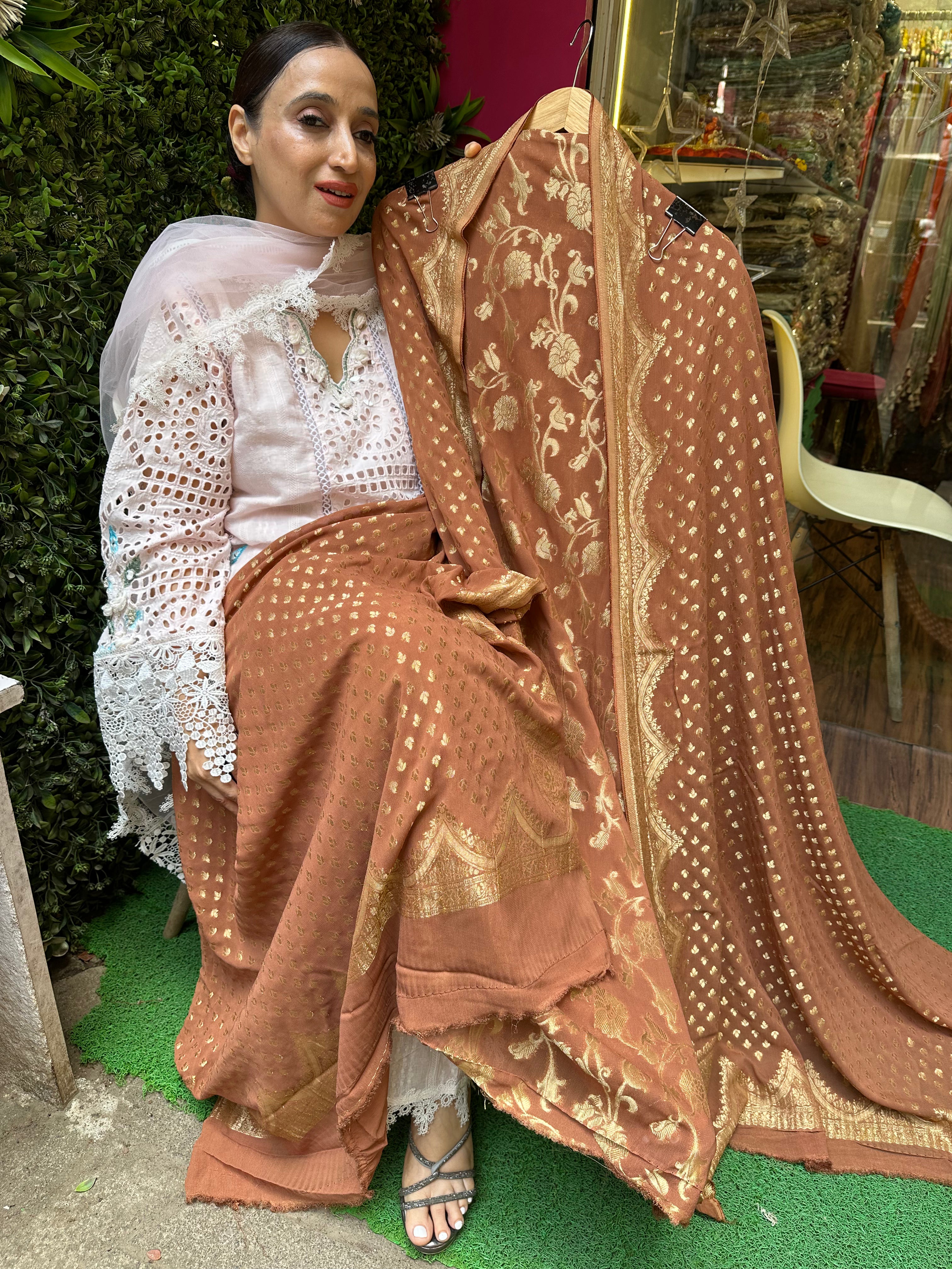 UNSTITCHED PURE GEORGETTE BANARSI WEAVING SUITS.