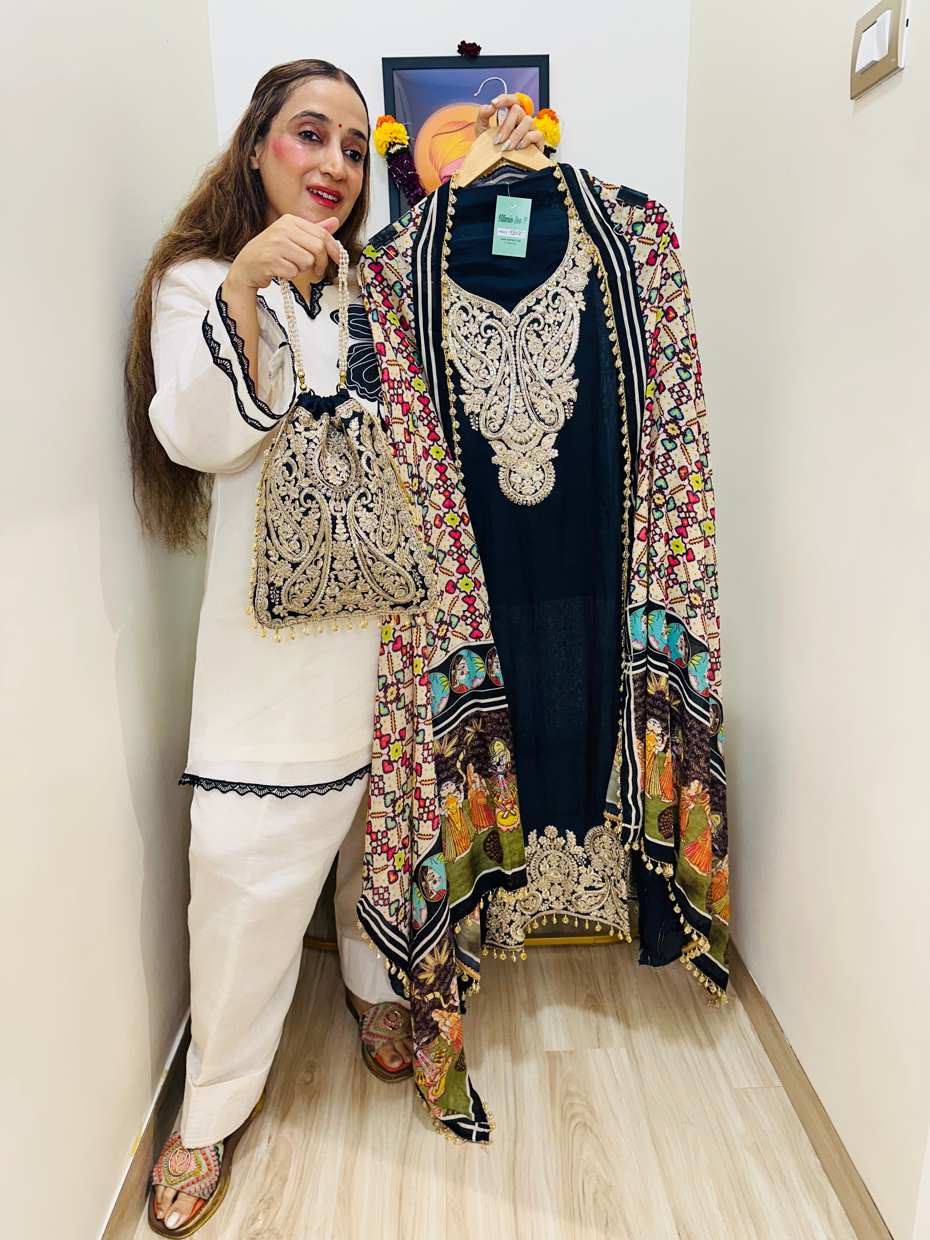 UNSTITCHED PURE MULMUL POTLI SUITS WITH RAJASTHANI FOLK DUPATTAS