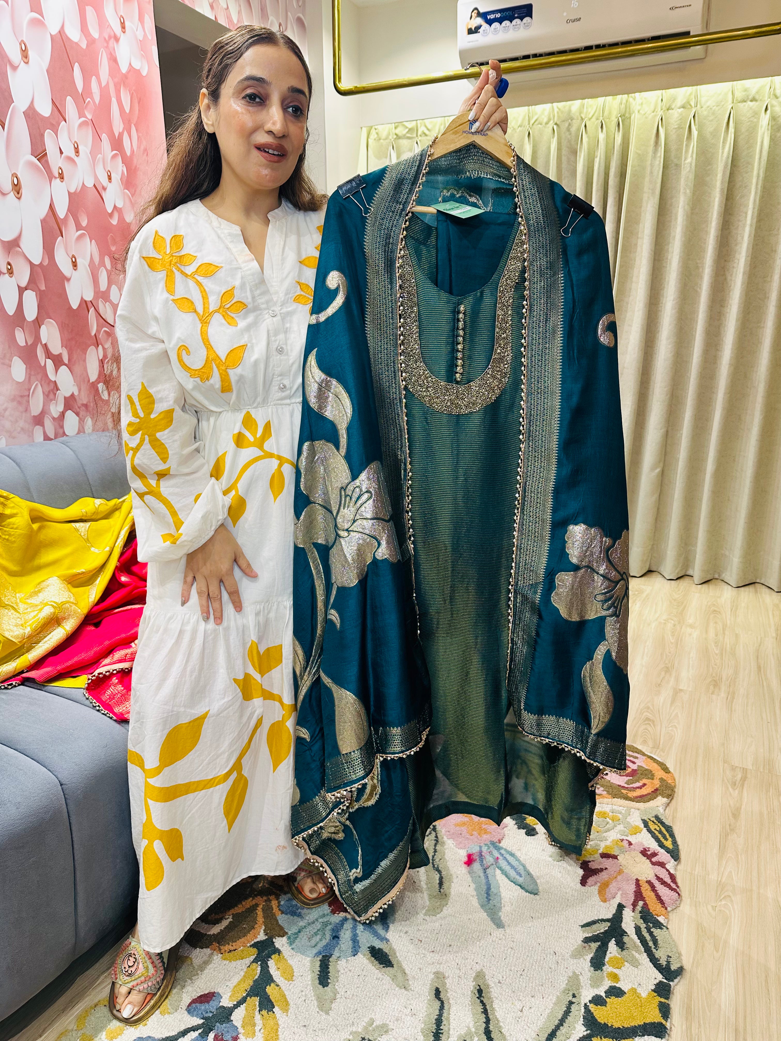 UNSTITCHED PURE SHIMMER SILK NALKI WORK SUITS
