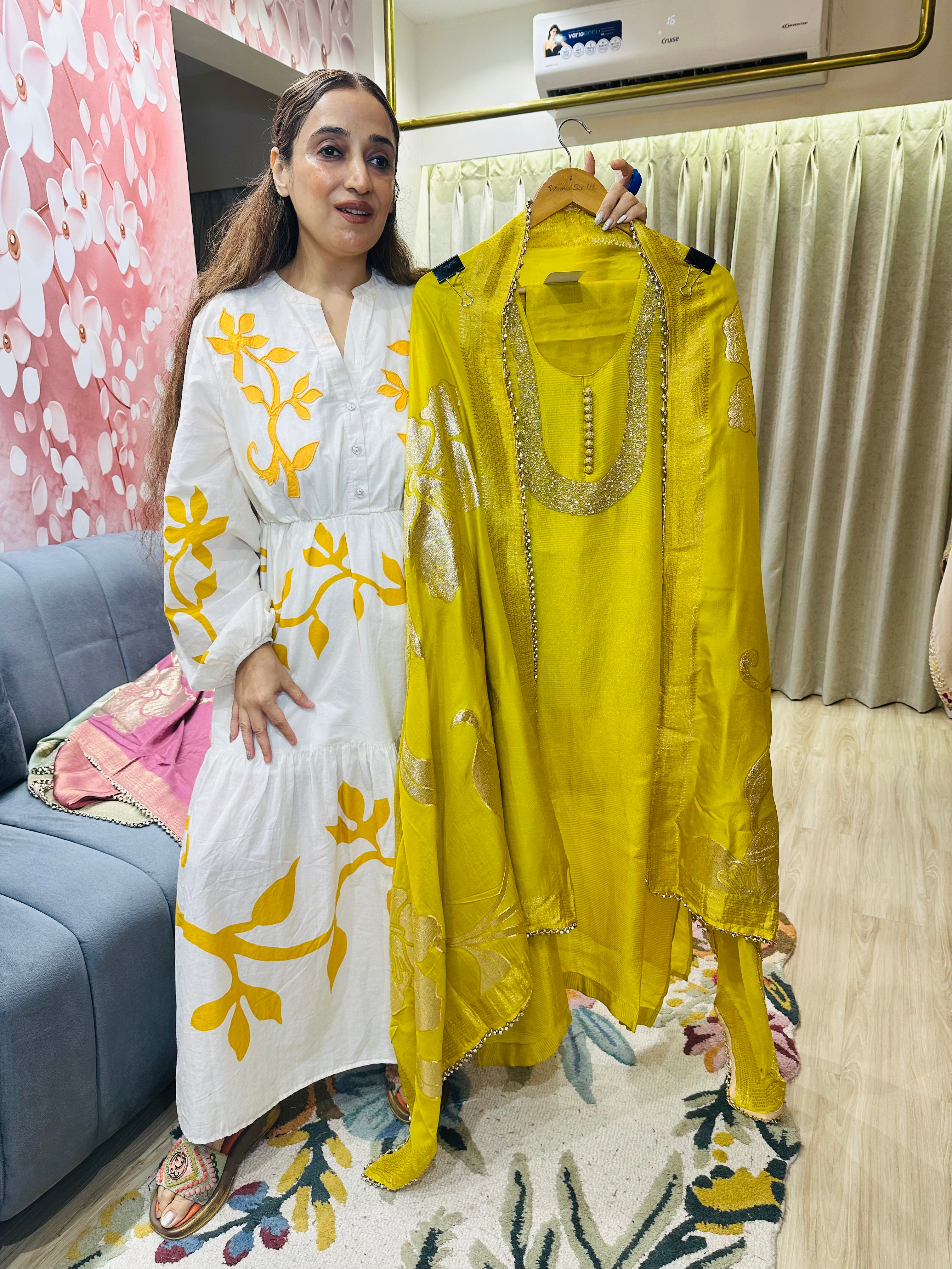 UNSTITCHED PURE SHIMMER SILK NALKI WORK SUITS