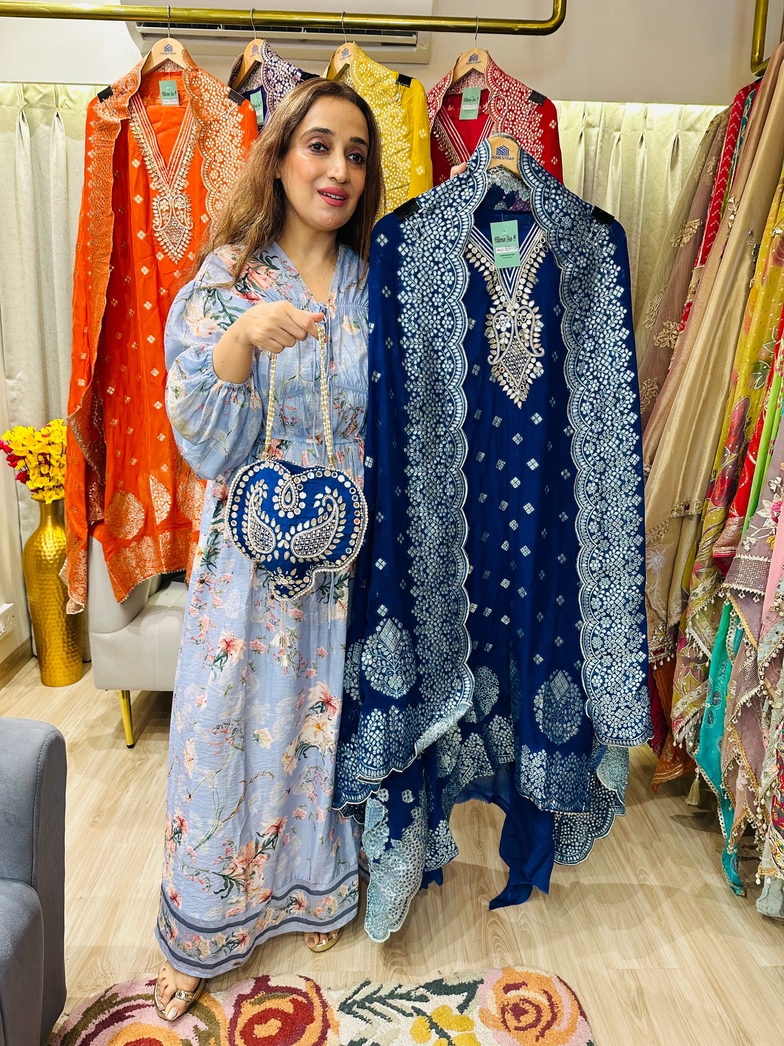 UNSTITCHED PURE GEORGETTE BANARSI WEAVING HANDWORK SUITS WITH POTLIS