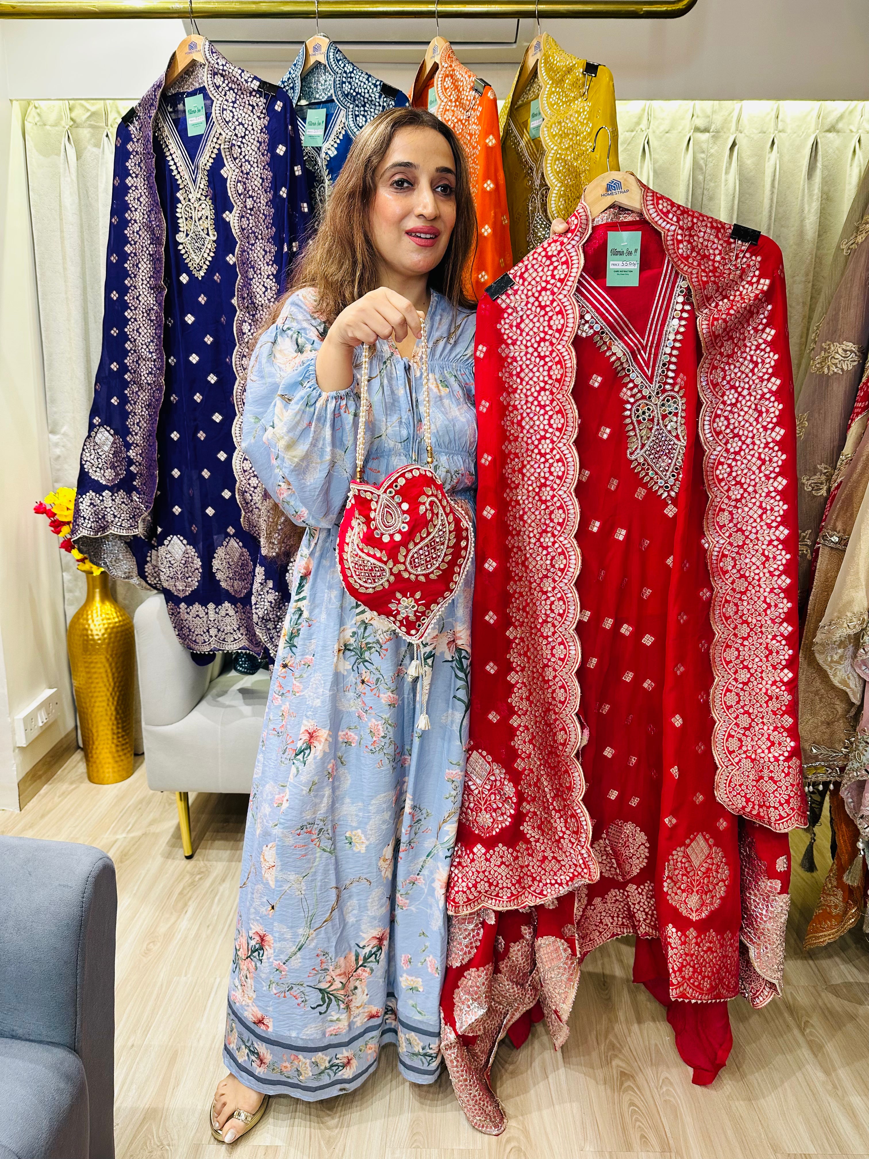 UNSTITCHED PURE GEORGETTE BANARSI WEAVING HANDWORK SUITS WITH POTLIS