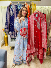 UNSTITCHED PURE GEORGETTE BANARSI WEAVING HANDWORK SUITS WITH POTLIS
