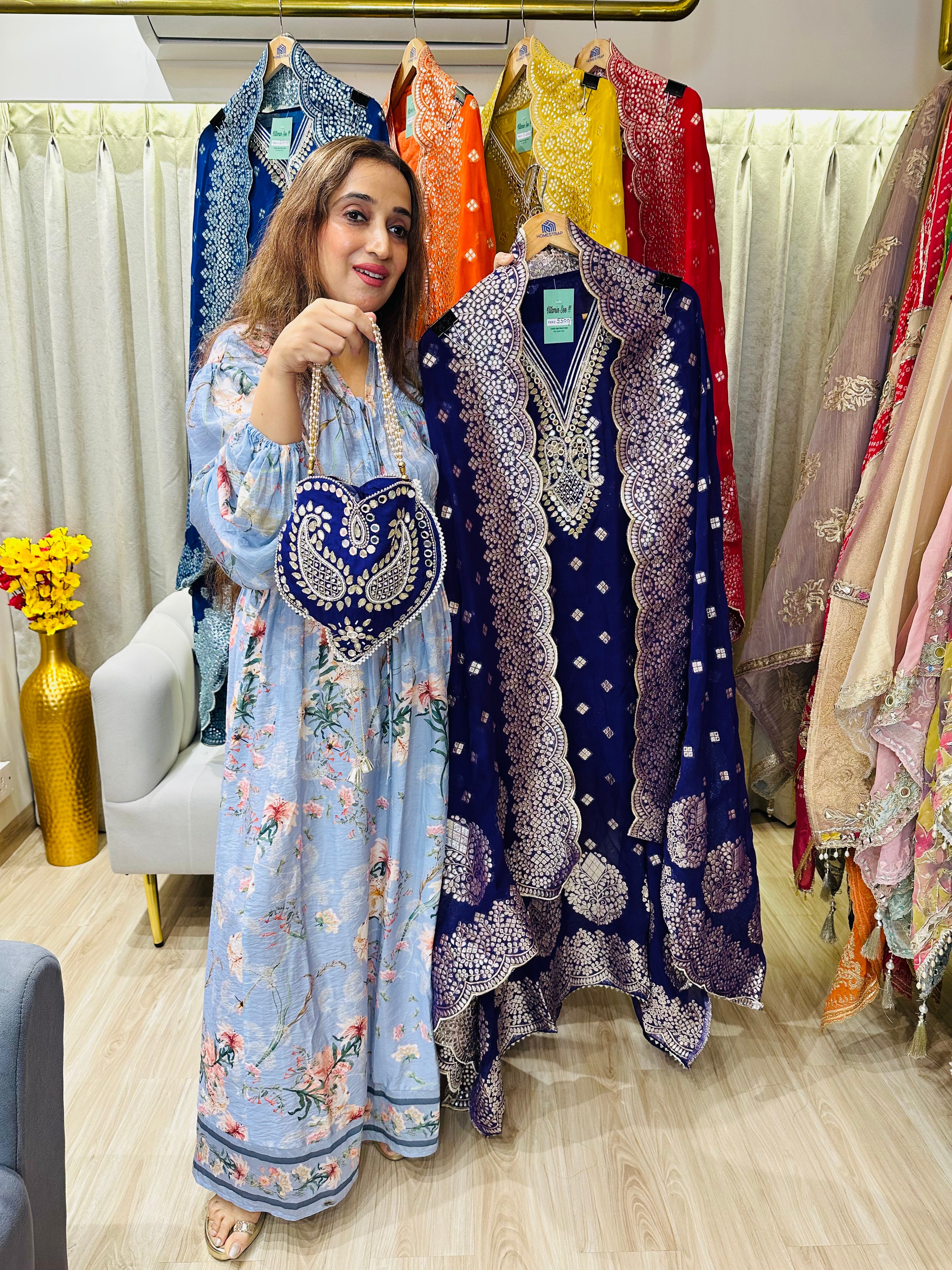 UNSTITCHED PURE GEORGETTE BANARSI WEAVING HANDWORK SUITS WITH POTLIS