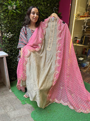 UNSTITCHED PURE MULMUL CHANDERI PITA WORK SUITS