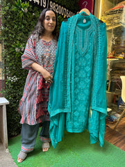 UNSTITCHED PURE GEORGETTE LUCKNOWI WORK PEARLS WORK SUITS.