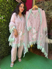 STITCHED HAKOBA MIRROR WORK CUTWORK LACES SUITS.