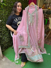 UNSTITCHED PURE TISSUE BANARSI HANDWORK SUITS.