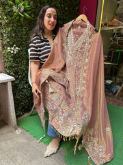 UNSTITCHED PURE TISSUE BANARSI HANDWORK SUITS.