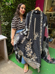 UNSTITCHED PURE SOFT ORGANZA NALKI HANDWORK SUITS.