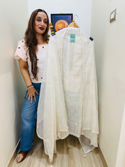 UNSTITCHED PURE MULMUL CHANDERI RESHAM WORK SUITS.