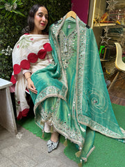 UNSTITCHED PURE SHIMMER SILK MIRROR WORK SUITS.