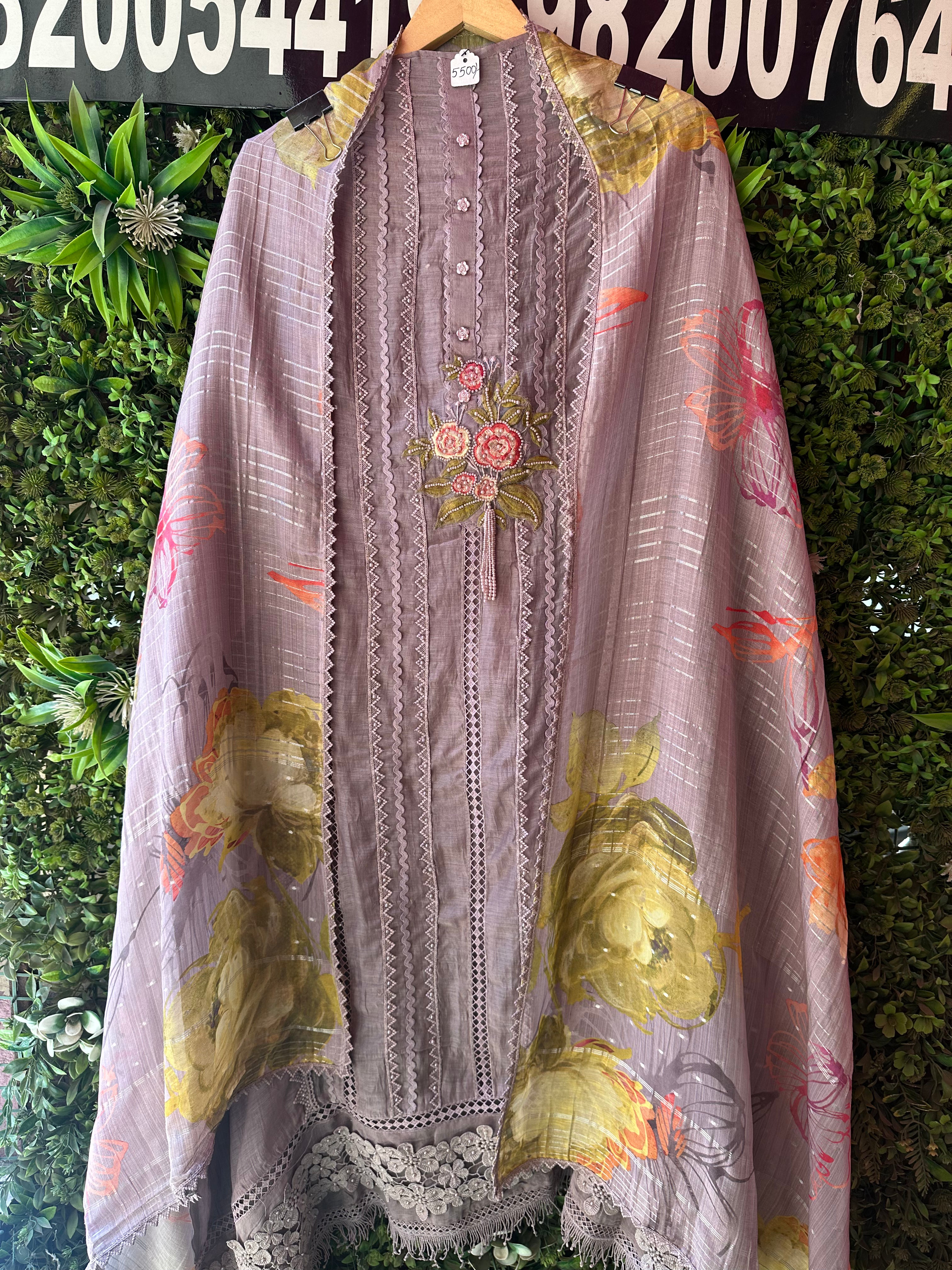 UNSTITCHED PREMIUM DESIGNER MULMUL SUITS.