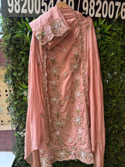 UNSTITCHED MULMUL SUITS WITH RESHAM WORK.