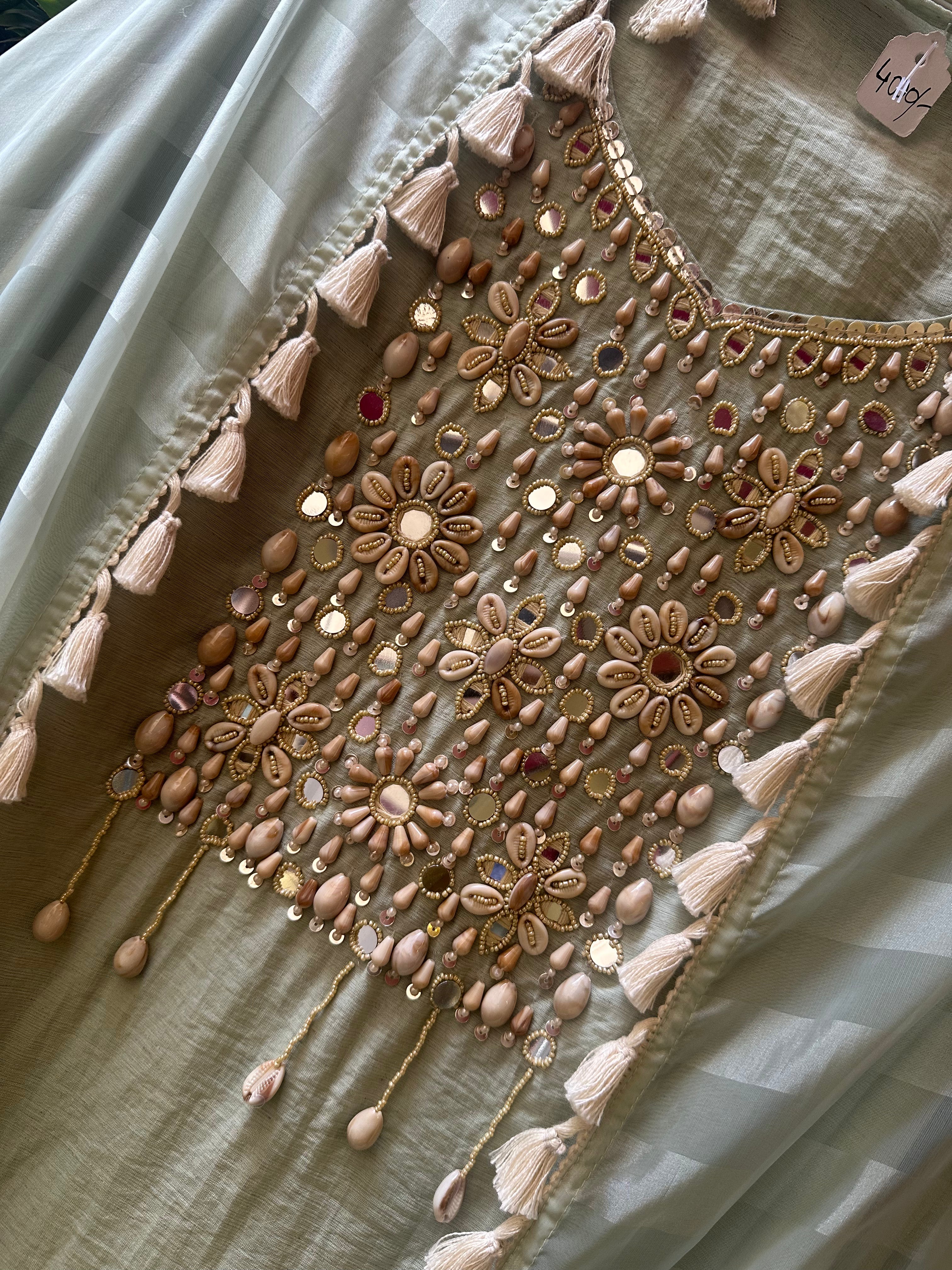 UNSTITCHED MULMUL CHANDERI HANDWORK SUITS.