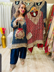 STITCHED PURE GAJJI SILK AJRAK PRINTING CHOGA SETS WITH POTLIS