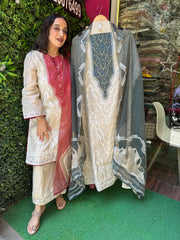 UNSTITCHED PURE CHANDERI COTTON JAMDANI SUITS.