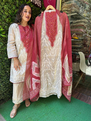 UNSTITCHED PURE CHANDERI COTTON JAMDANI SUITS.