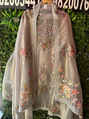 UNSTITCHED PURE TISSUE ORGANZA HANDWORK SUITS.