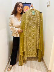 UNSTITCHED PURE GEORGETTE LUCKNOWI THREAD WORK NALKI PEARLS WORK SUITS