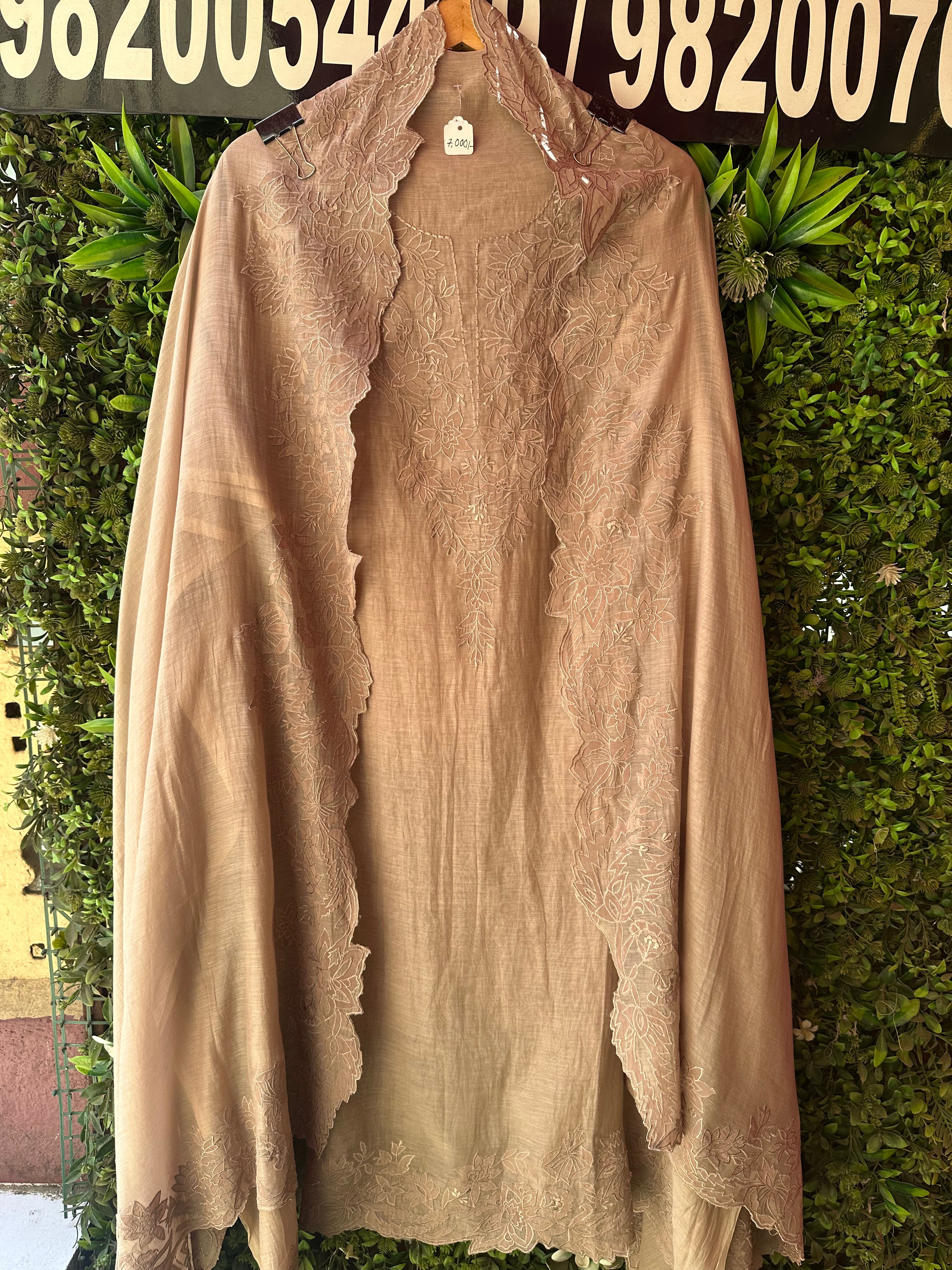 UNSTITCHED DESIGNER MULMUL CUTWORK SUITS.