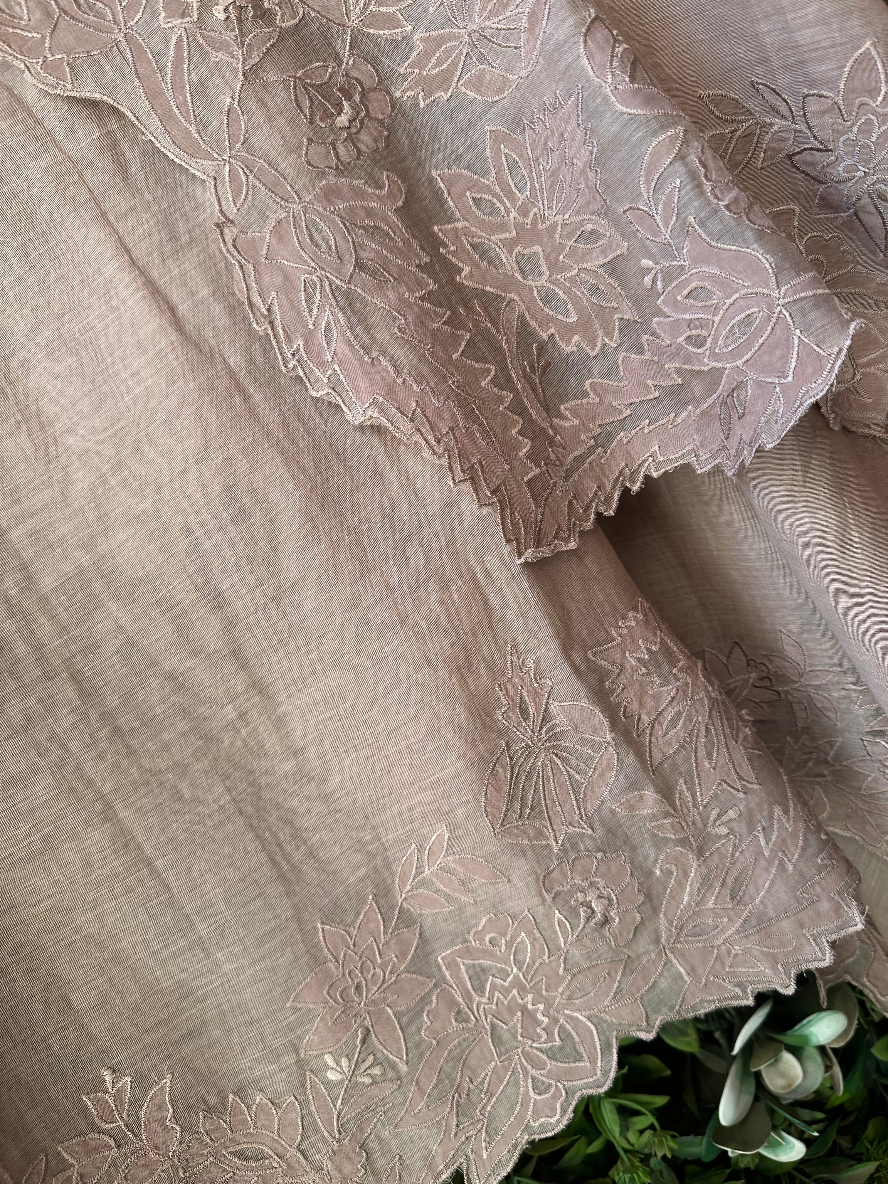 UNSTITCHED DESIGNER MULMUL CUTWORK SUITS.