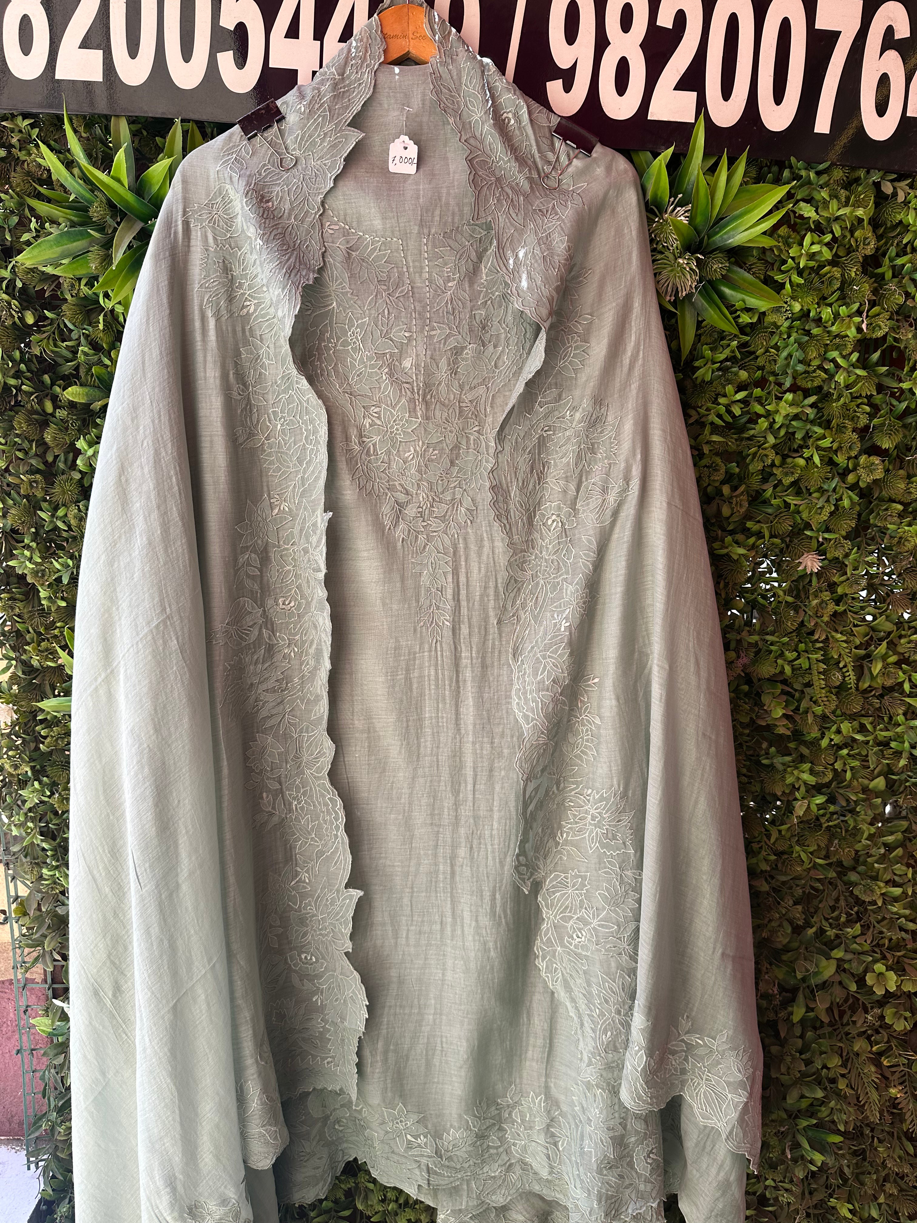 UNSTITCHED DESIGNER MULMUL CUTWORK SUITS.