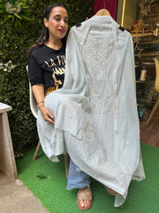 UNSTITCHED PURE MULMUL CHANDERI EMBROIDERED SUITS.