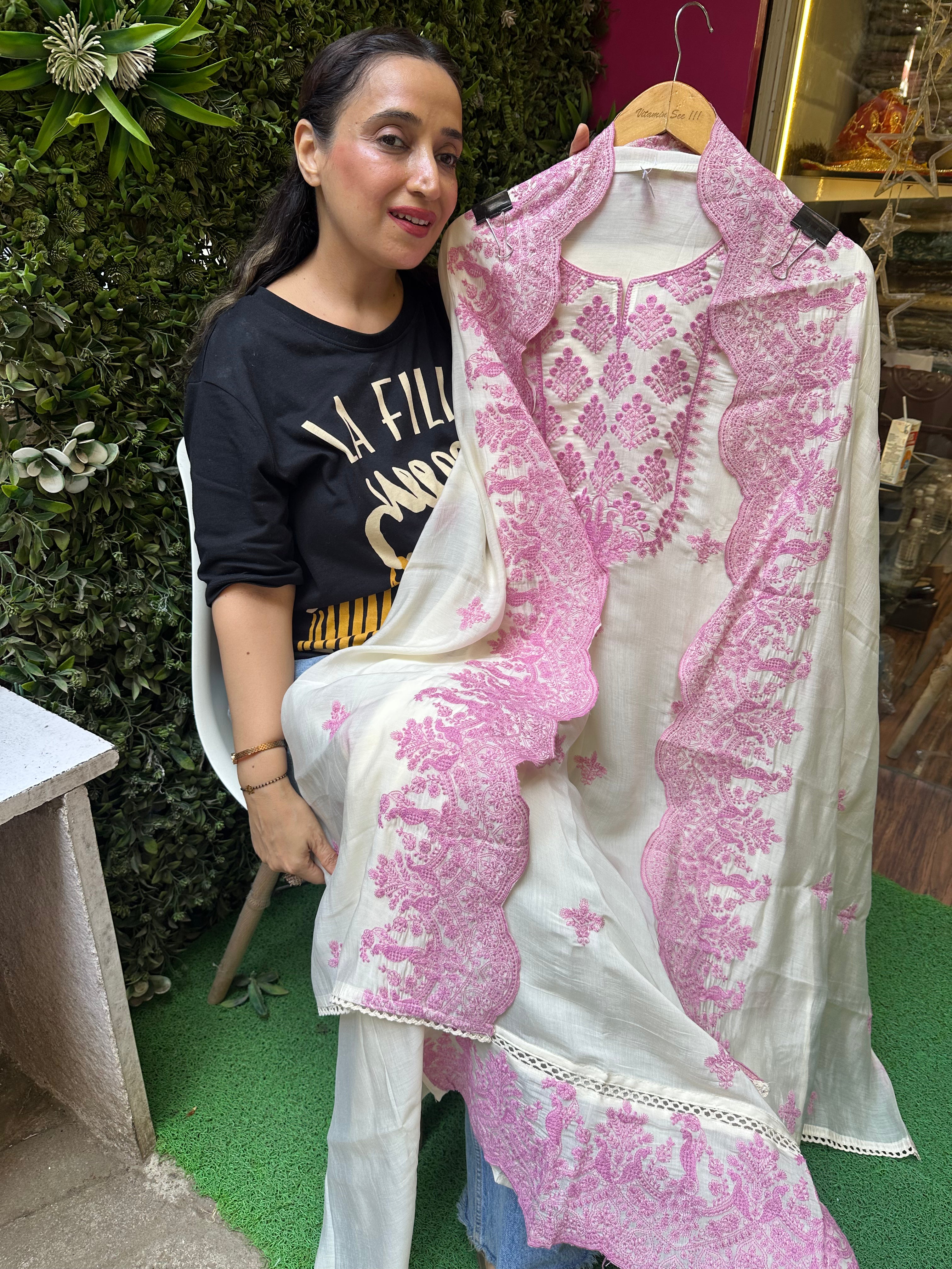 UNSTITCHED PURE MULMUL EMBROIDERED SUITS.