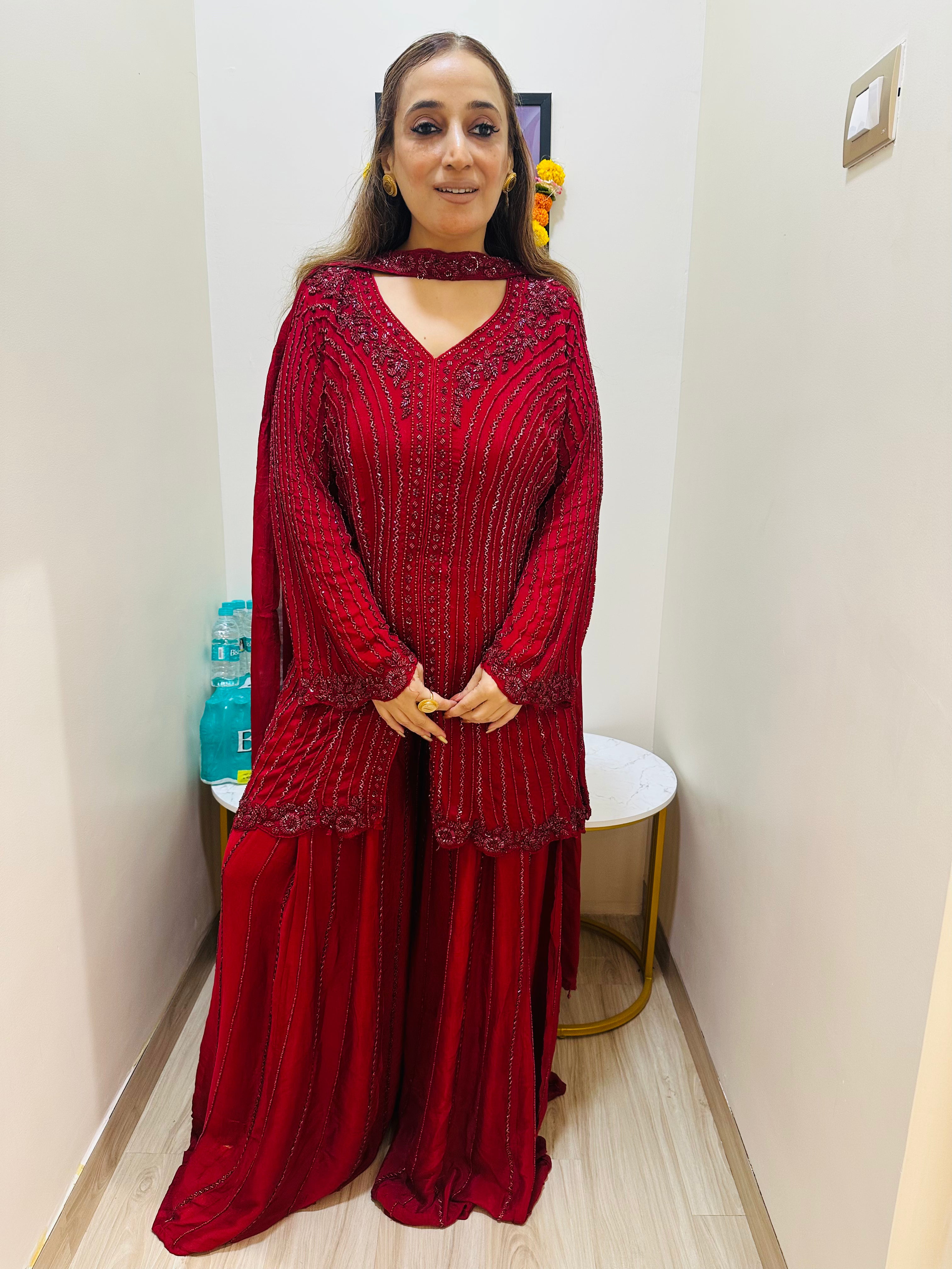 STITCHED PURE GEORGETTE HANDWORK SHARARA SETS