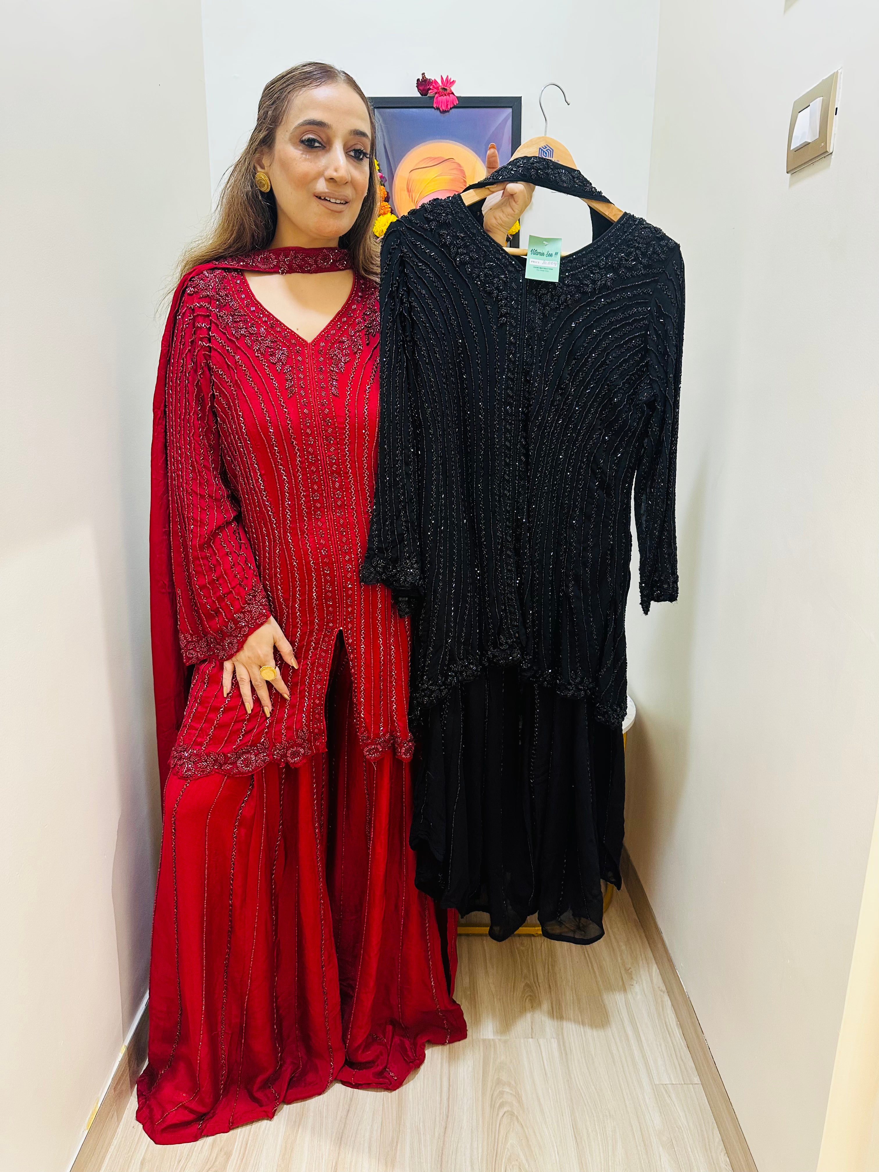 STITCHED PURE GEORGETTE HANDWORK SHARARA SETS