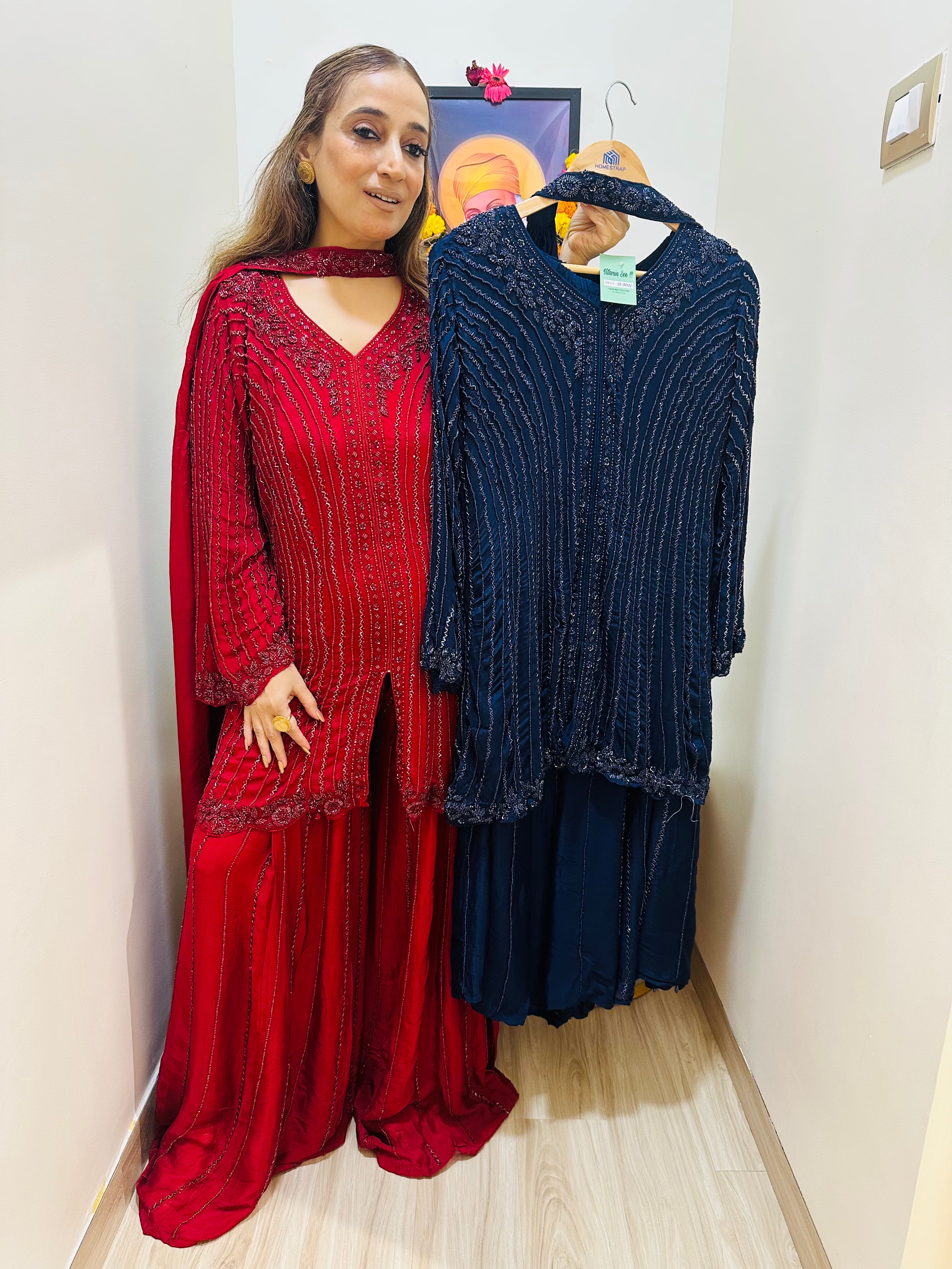 STITCHED PURE GEORGETTE HANDWORK SHARARA SETS