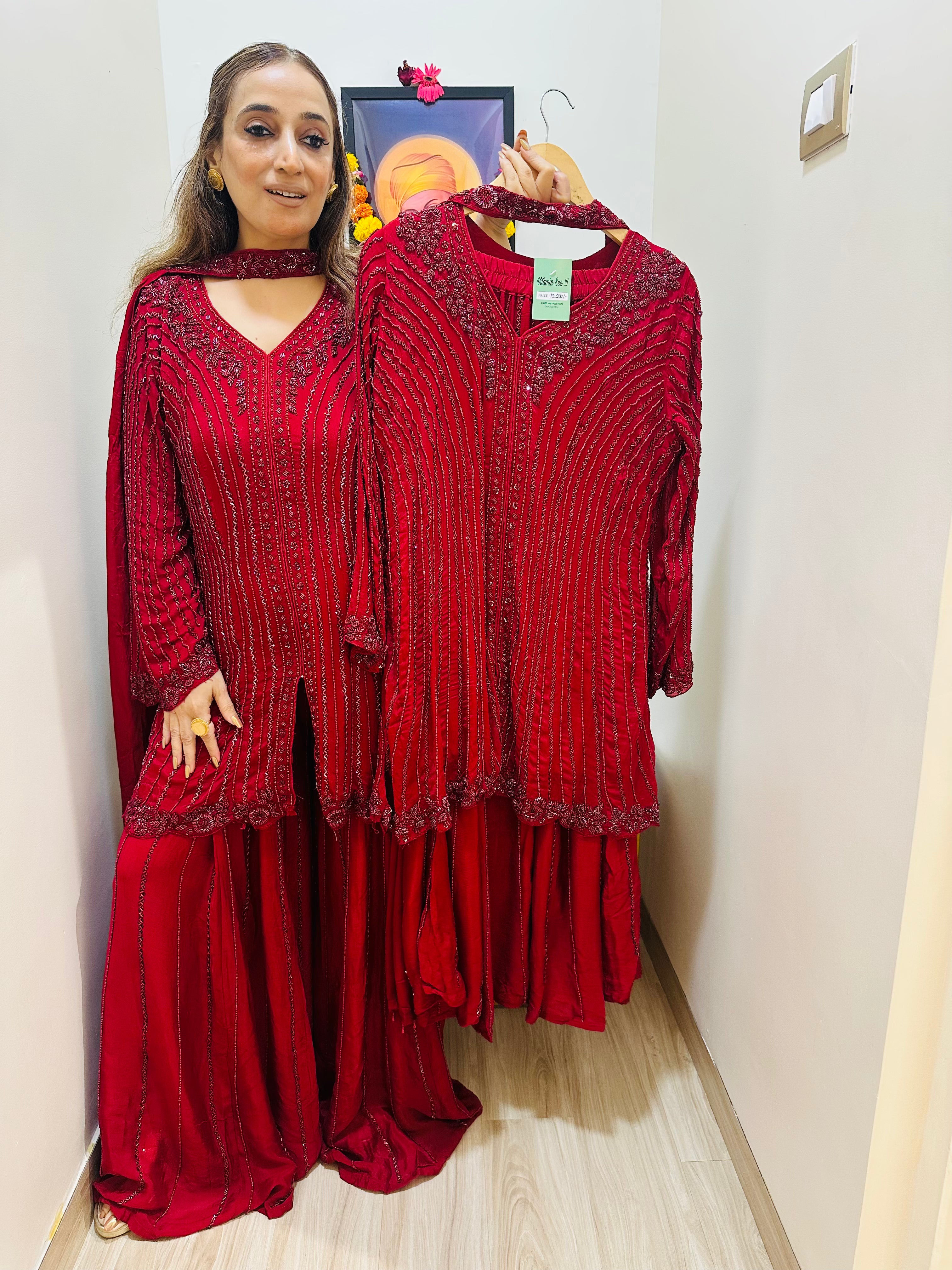 STITCHED PURE GEORGETTE HANDWORK SHARARA SETS