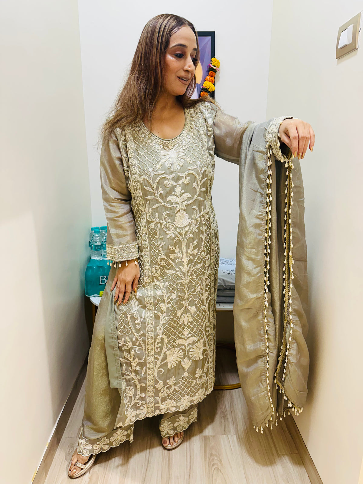 STITCHED PURE SHIMMER SILK SUITS WITH CUTDANA AND RESHAM THREAD WORK