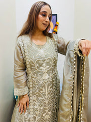 STITCHED PURE SHIMMER SILK SUITS WITH CUTDANA AND RESHAM THREAD WORK