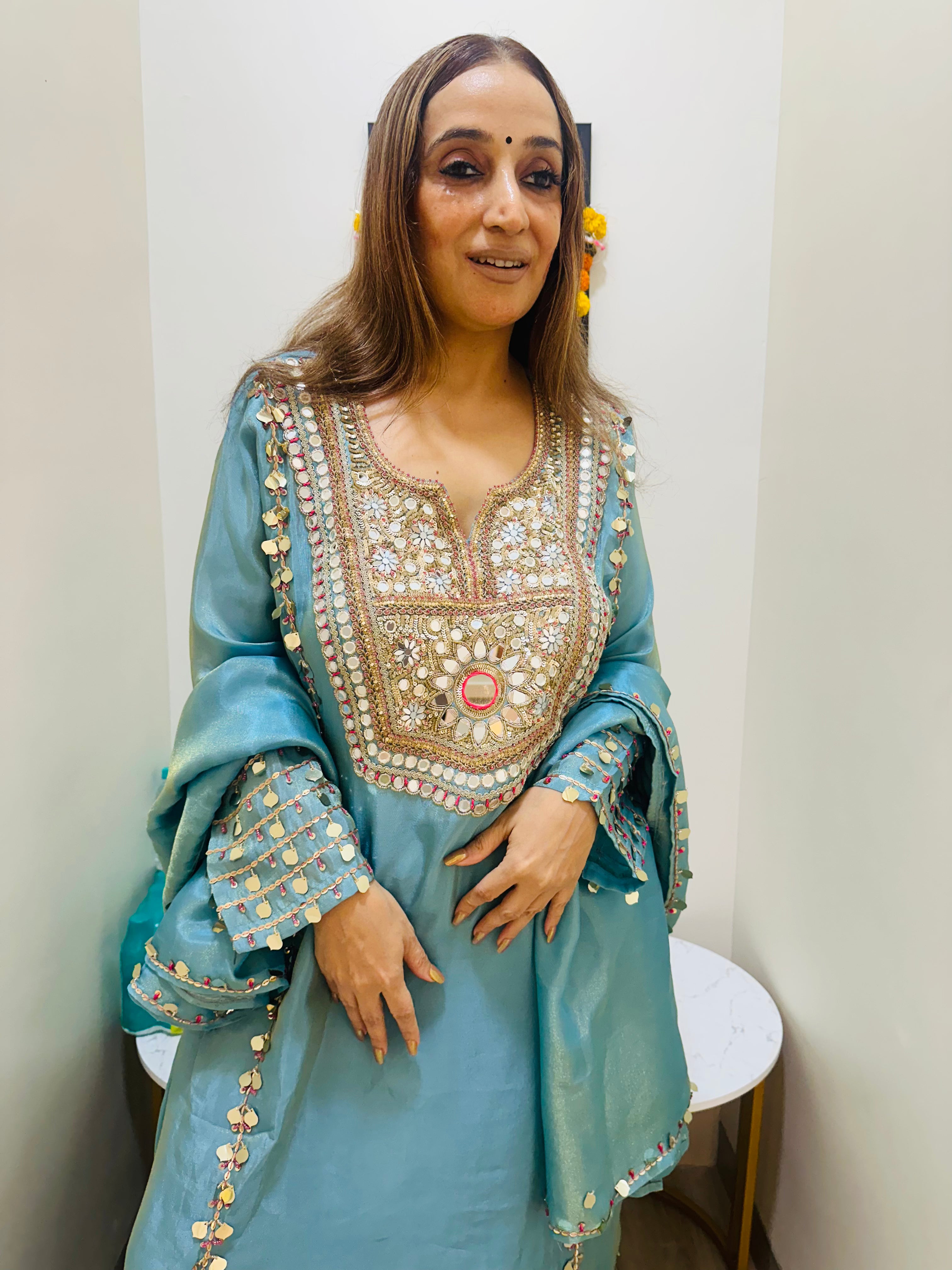 STITCHED PURE TISSUE ORGANZA GARARA SETS WITH MIRROR WORK