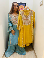 STITCHED PURE TISSUE ORGANZA GARARA SETS WITH MIRROR WORK