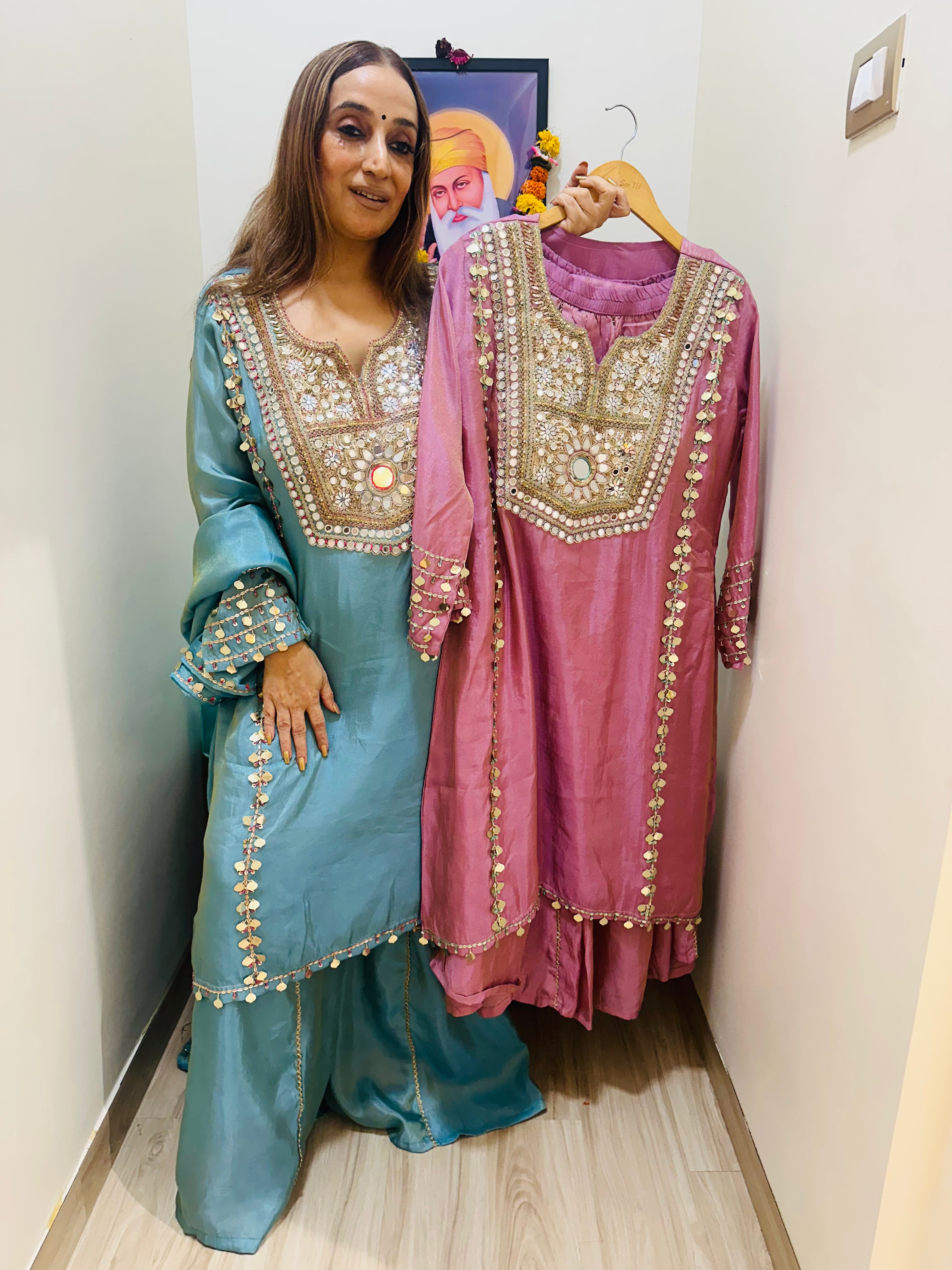 STITCHED PURE TISSUE ORGANZA GARARA SETS WITH MIRROR WORK