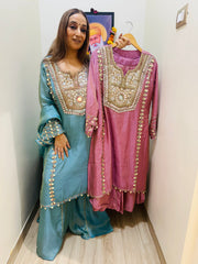 STITCHED PURE TISSUE ORGANZA GARARA SETS WITH MIRROR WORK
