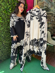 STITCHED PURE CHINON BEAD WORK SUITS WITH DIGITAL DUPATTAS.