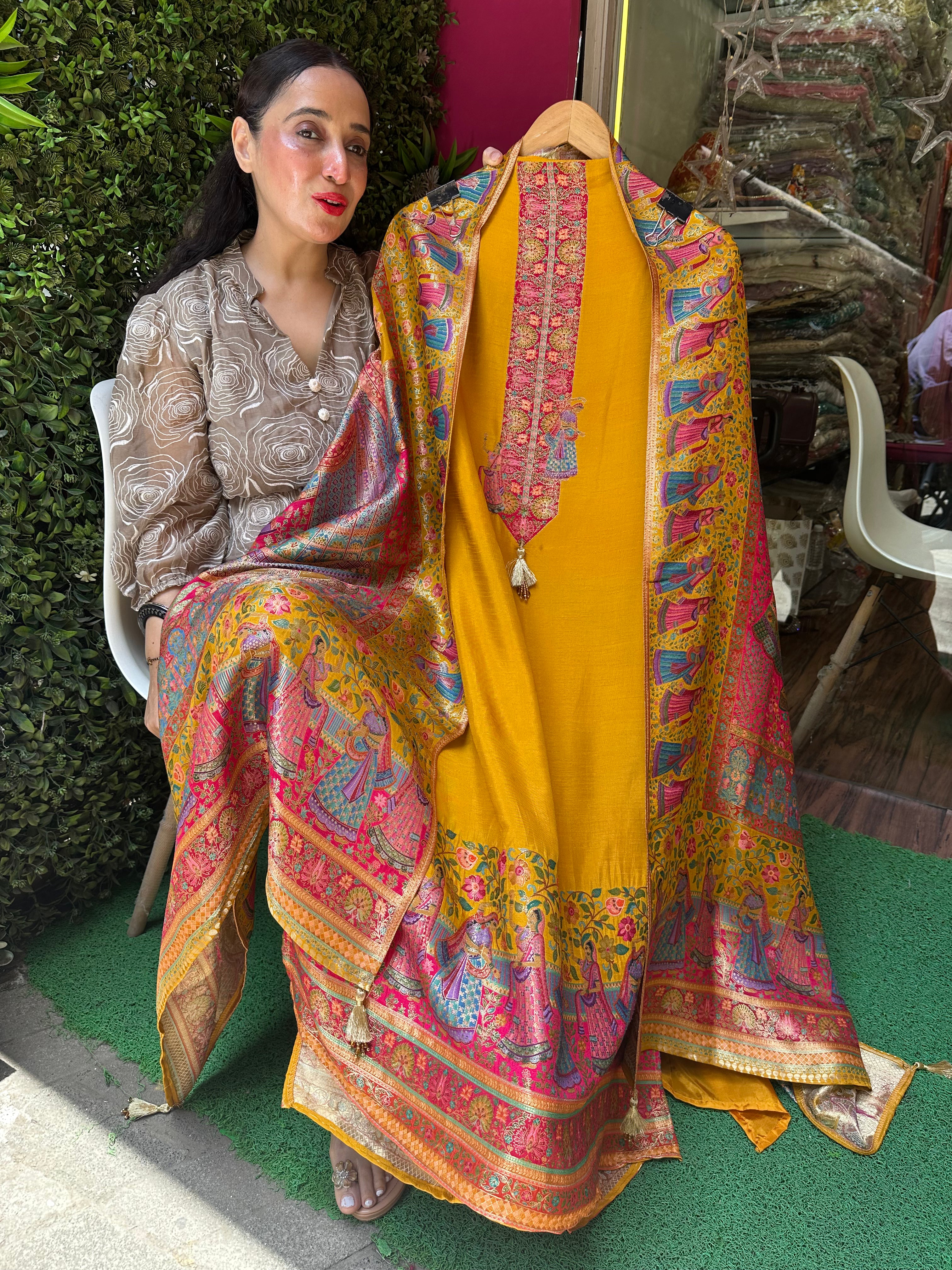 UNSTITCHED PURE OPADA SILK PICHWAI WEAVING SUITS.
