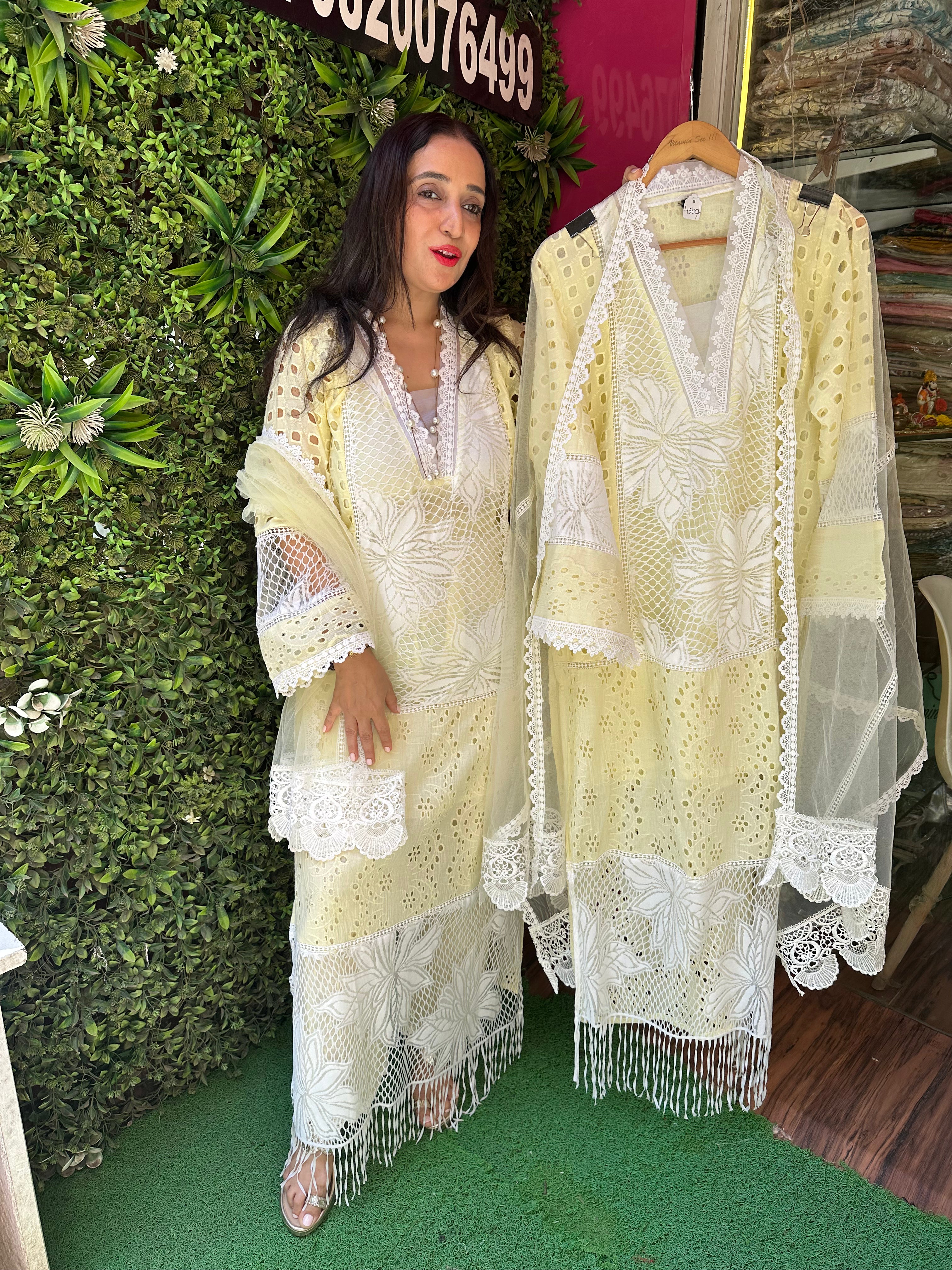 STITCHED PURE SOFT HAKOBA COTTON SUITS WITH LACES.