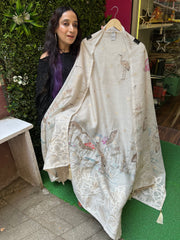 Unstitched Pure Cotton LINEN PICHWAI SUITS with JAMDANI WEAVING.