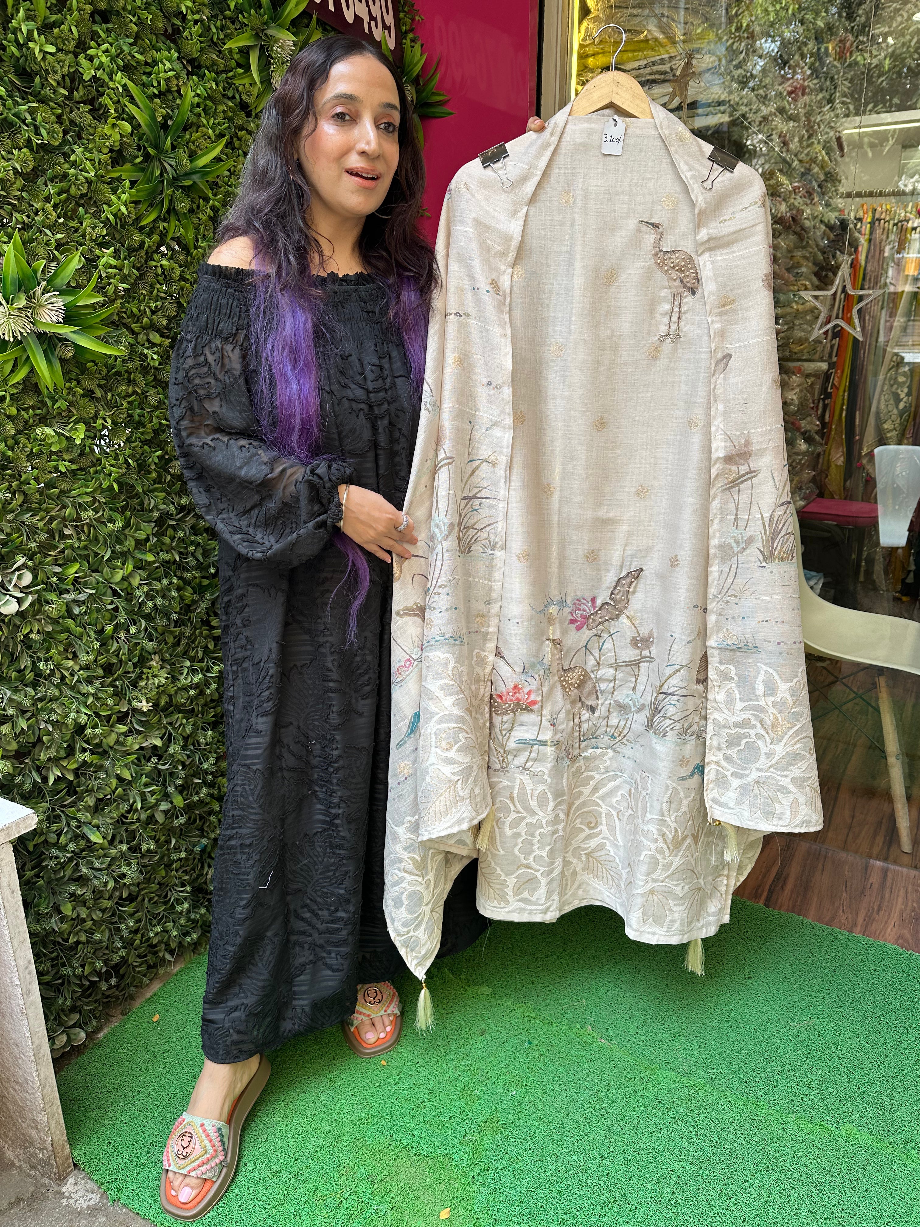 Unstitched Pure Cotton LINEN PICHWAI SUITS with JAMDANI WEAVING.