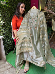 UNSTITCHED PURE TISSUE ORGANZA STONE WORK SUITS.