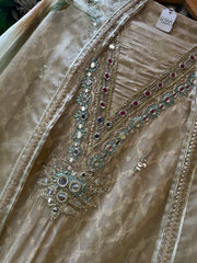 UNSTITCHED PURE SILK BROCADE HANDPAINTED SUITS.