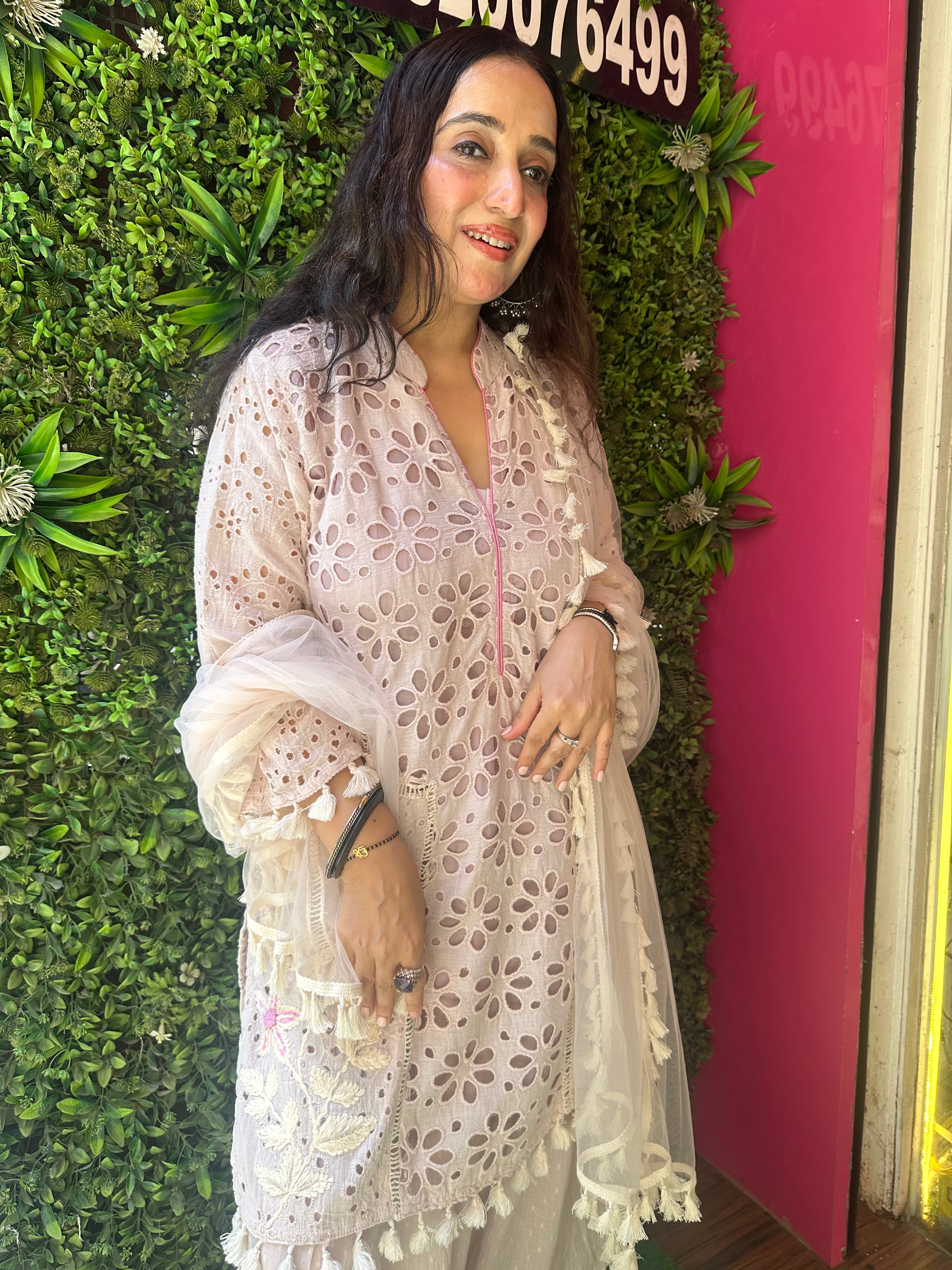 STITCHED HAKOBA COTTON CUTWORK SUITS WITH AFGHANI SALWAR.