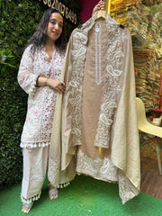 UNSTITCHED PURE MULMUL KASHMIRI INSPIRED HANDWORK SUITS.