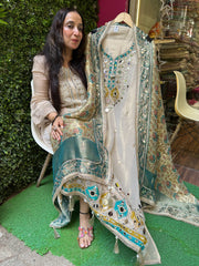 UNSTITCHED PURE TISSUE ORGANZA MIRROR WORK SUITS.