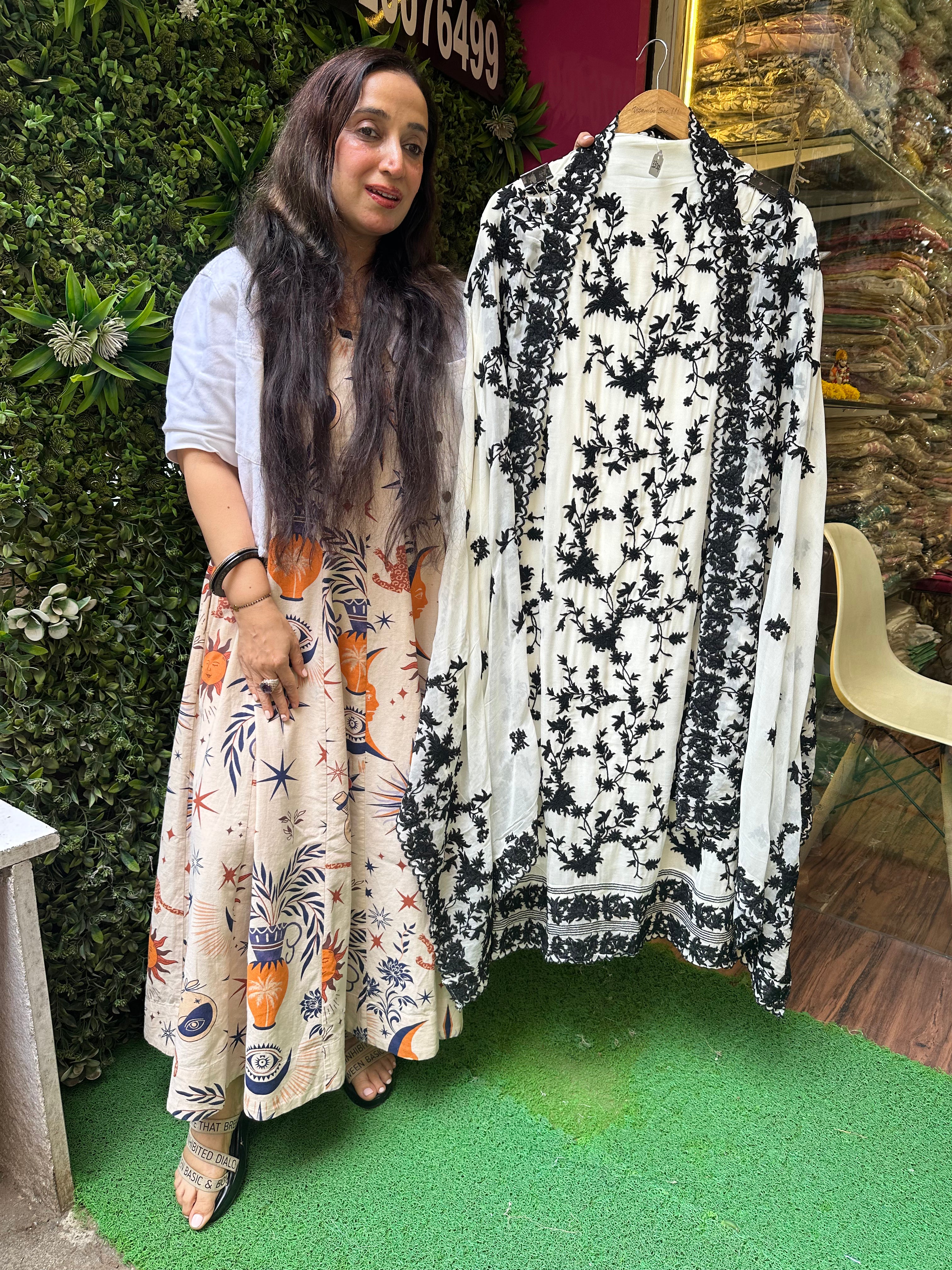 UNSTITCHED PURE GEORGETTE KASHMIRI THREAD WORK INSPIRED SUITS.
